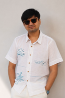 JOD Cotton Mens White Dil Chahta Hai Hand painted vacation Shirt