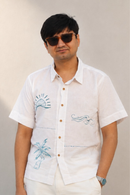 JOD Cotton Mens White Dil Chahta Hai Hand painted vacation Shirt