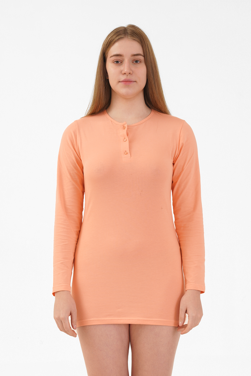 Nude & Not Organic Cotton Henley Nightdress (Amber Peach)