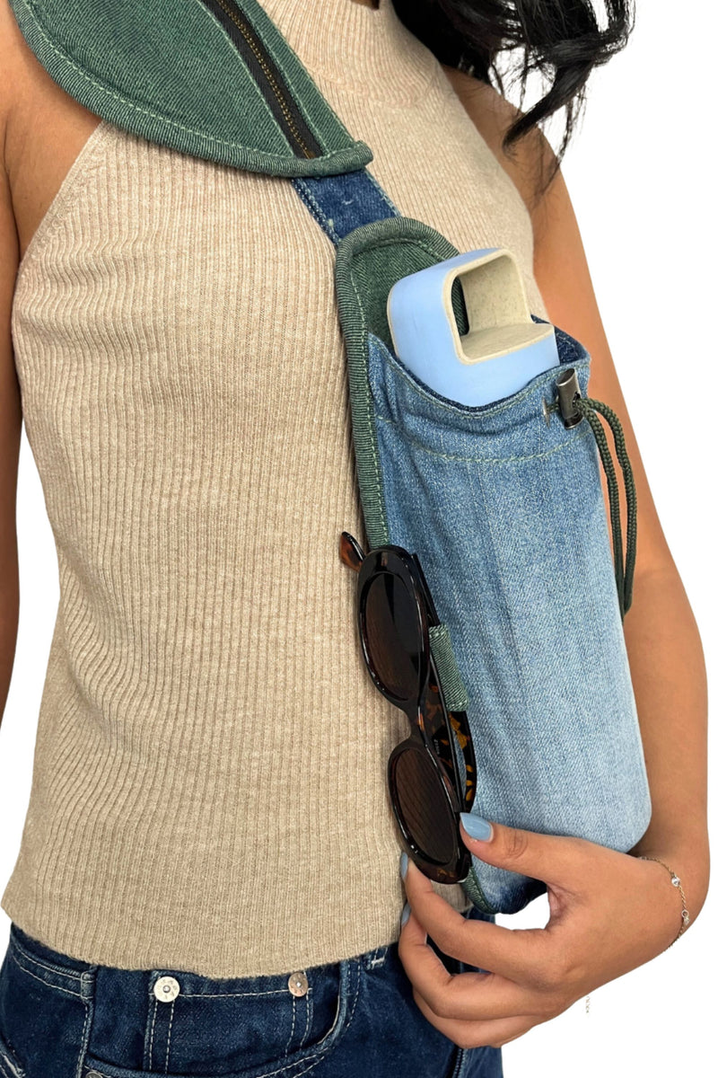 Un Denim - Crossbody Sling Bag with Bottle Holder