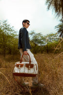 Ajax Vegan Leather Duffle Bag - Beige & Gingerbread