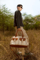 Ajax Vegan Leather Duffle Bag - Beige & Gingerbread