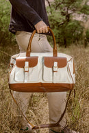 Ajax Vegan Leather Duffle Bag - Beige & Gingerbread