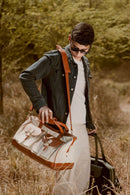 Ajax Vegan Leather Duffle Bag - Beige & Gingerbread