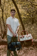 Ajax Vegan Leather Duffle Bag - Beige & Gingerbread