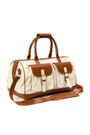 Ajax Vegan Leather Duffle Bag - Beige & Gingerbread