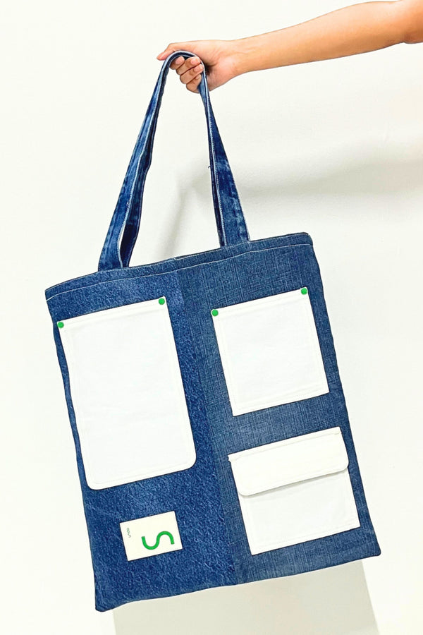 Un Denim - Multi-Pocket Reversible Denim Tote Bag