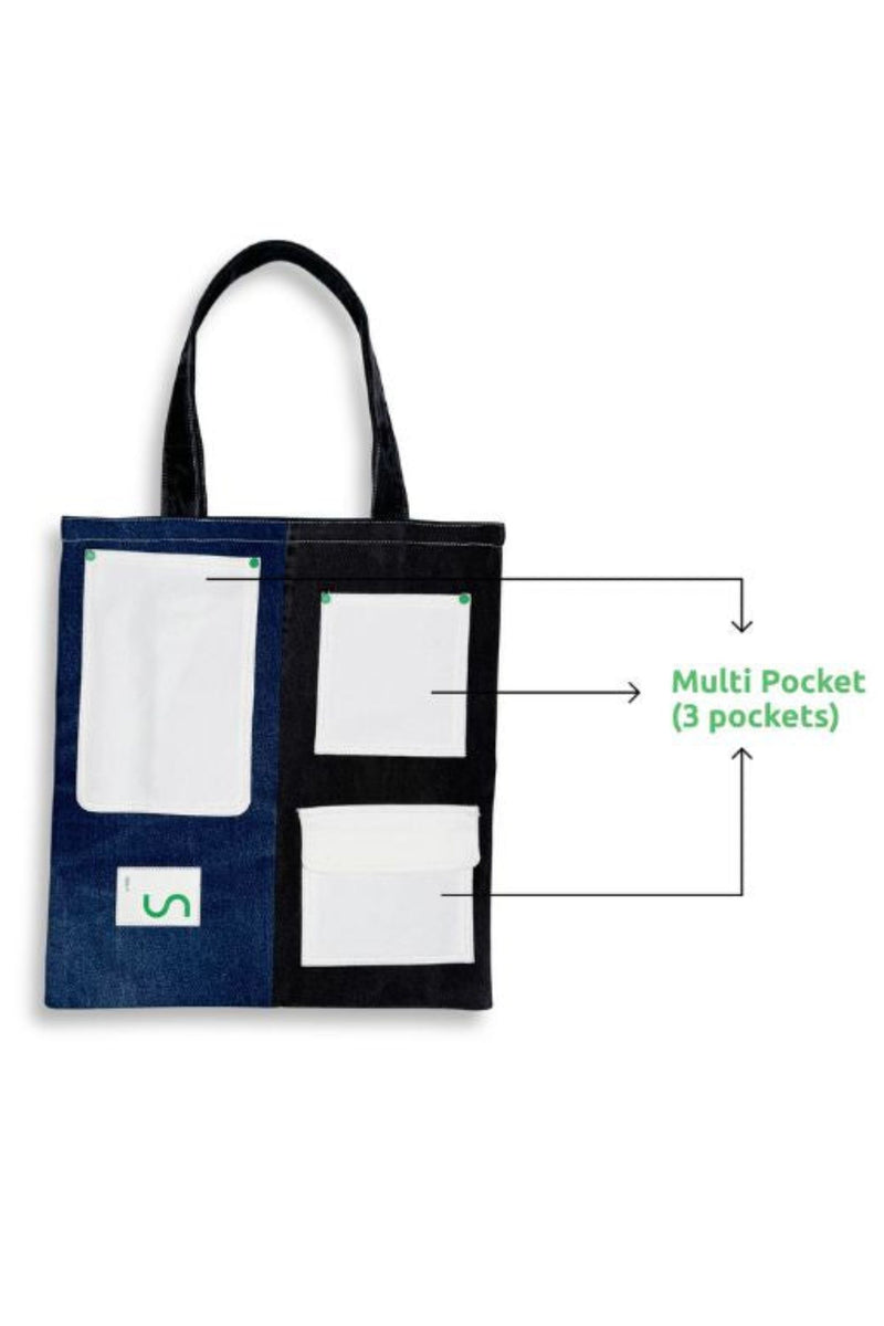 Un Denim - Multi-Pocket Reversible Denim Tote Bag