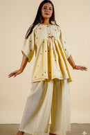 Rj Label Sunshine Diamond Pleated Pant Yellow Cotton Jamdani Unisex