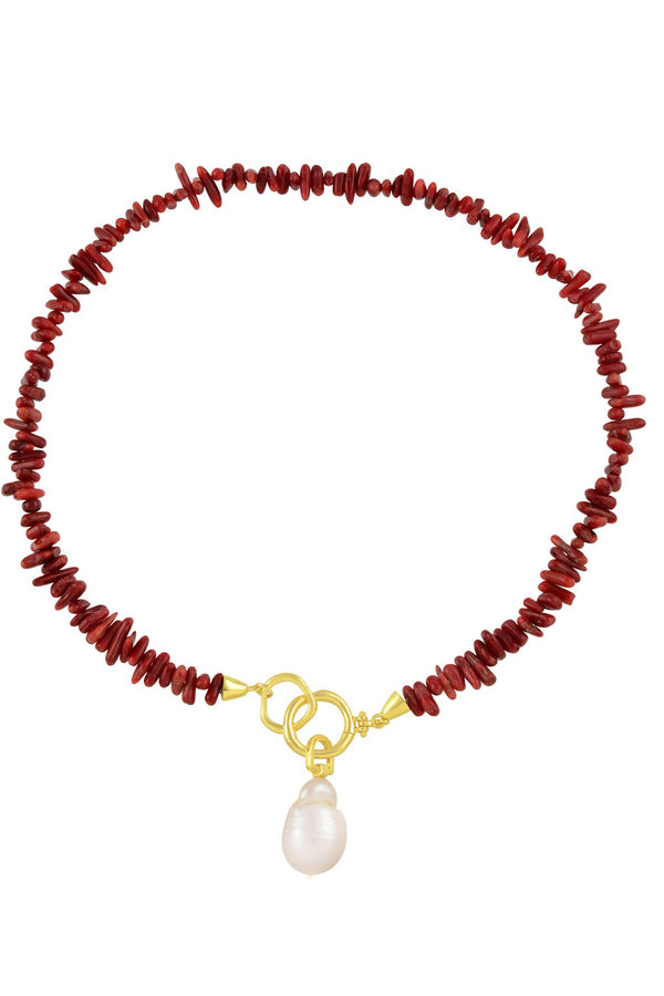 Arvino Coral Beaded Necklace (Water Resistance Premium Plating)