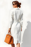 Studio Amala Frosted Pearl White Linen Blazer Dress