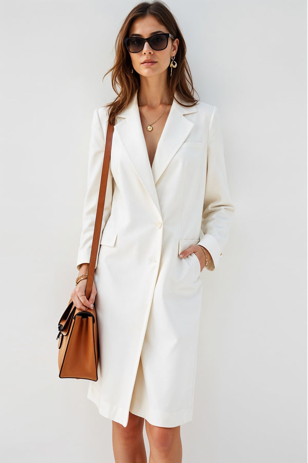 Studio Amala Frosted Pearl White Linen Blazer Dress