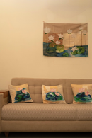 JOD Cotton Beige Lotus Hand Painted Pillow Covers