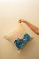 JOD Cotton Beige Lotus Hand Painted Pillow Covers