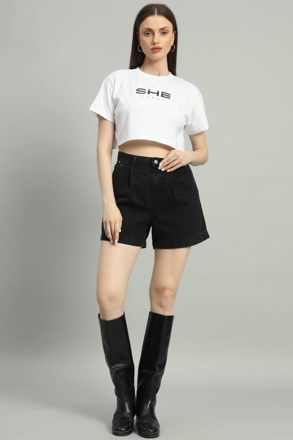 Dvrzi White She Cropped Tee