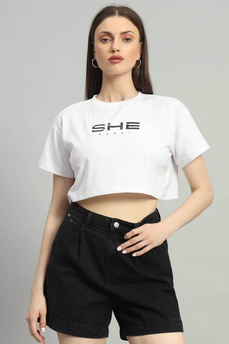 Dvrzi White She Cropped Tee