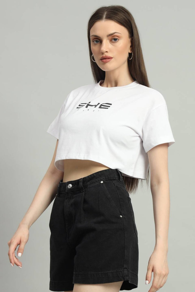 Dvrzi White She Cropped Tee