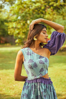 The Conscious Closet Blueberry Haze Cold Leafy Detachable Dress in Kala Cotton
