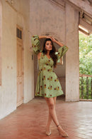 The Conscious Closet Green and Black Diagonal Lotus Pods Dress Set