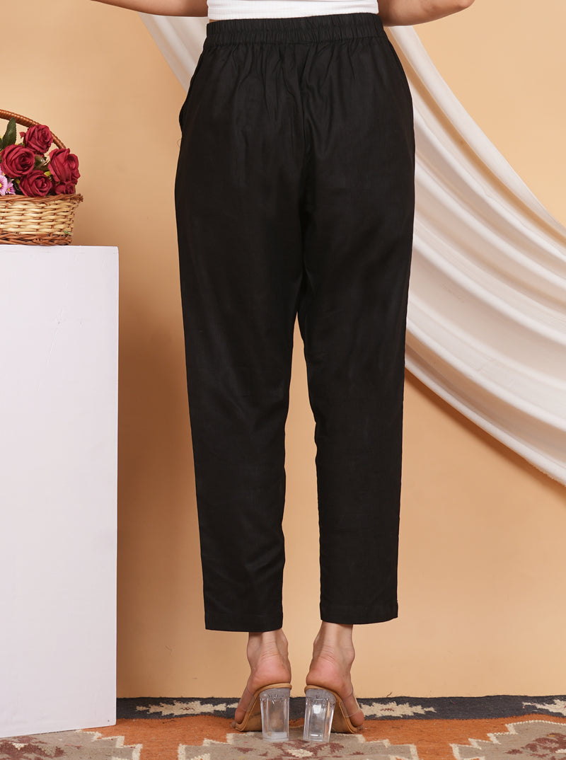 Women’s Linen Cotton Palazzo Pants – Effortless Style & Breathable Comfort | Black