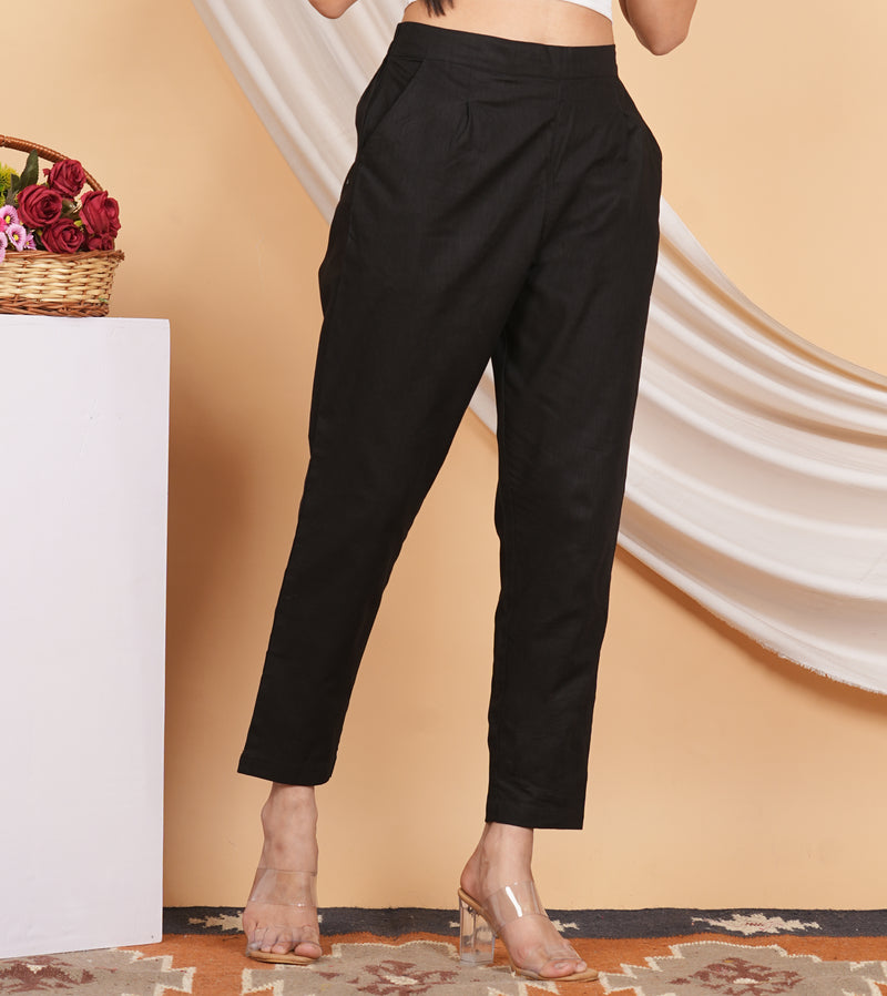 Women’s Linen Cotton Palazzo Pants – Effortless Style & Breathable Comfort | Black