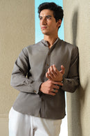 Vasudhaa Vastrram Aatma - men's grey Natural dyed linen and bamboo full sleeve shirt