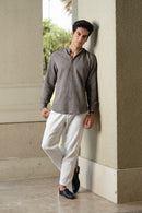 Vasudhaa Vastrram Aatma - men's grey Natural dyed linen and bamboo full sleeve shirt