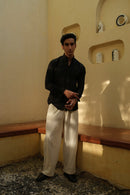 Vasudhaa Vastrram Achal - men's organic charcoal black linen and bamboo full sleeve shirt