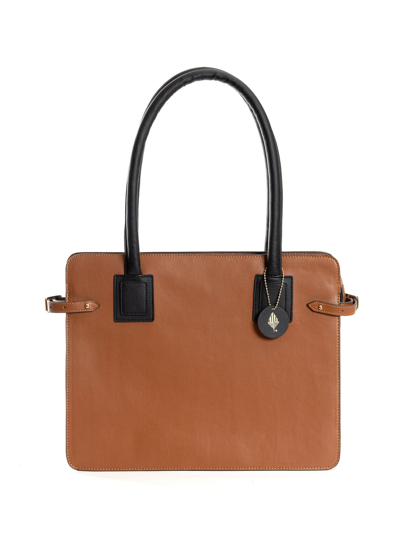 Green Hermitage Aranyani Vegan Leather Tote Bag (Gingerbread & Black)