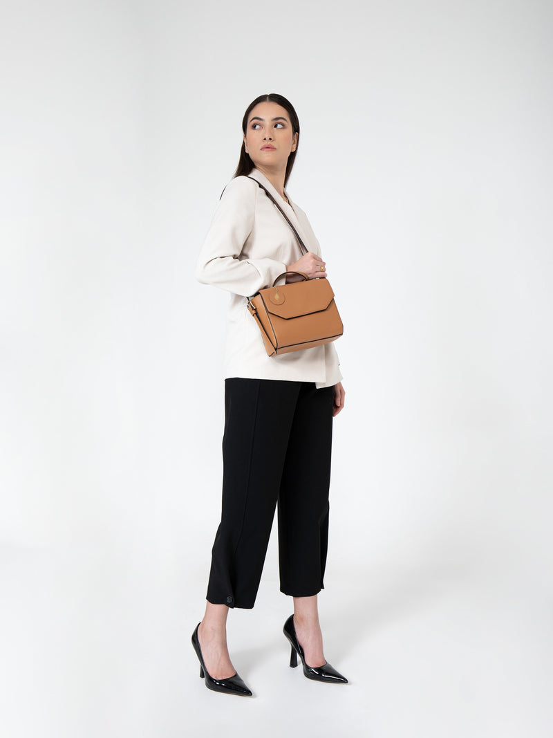 Green Hermitage Asteria Vegan Leather Satchel/Crossbody Bags (Caramel)