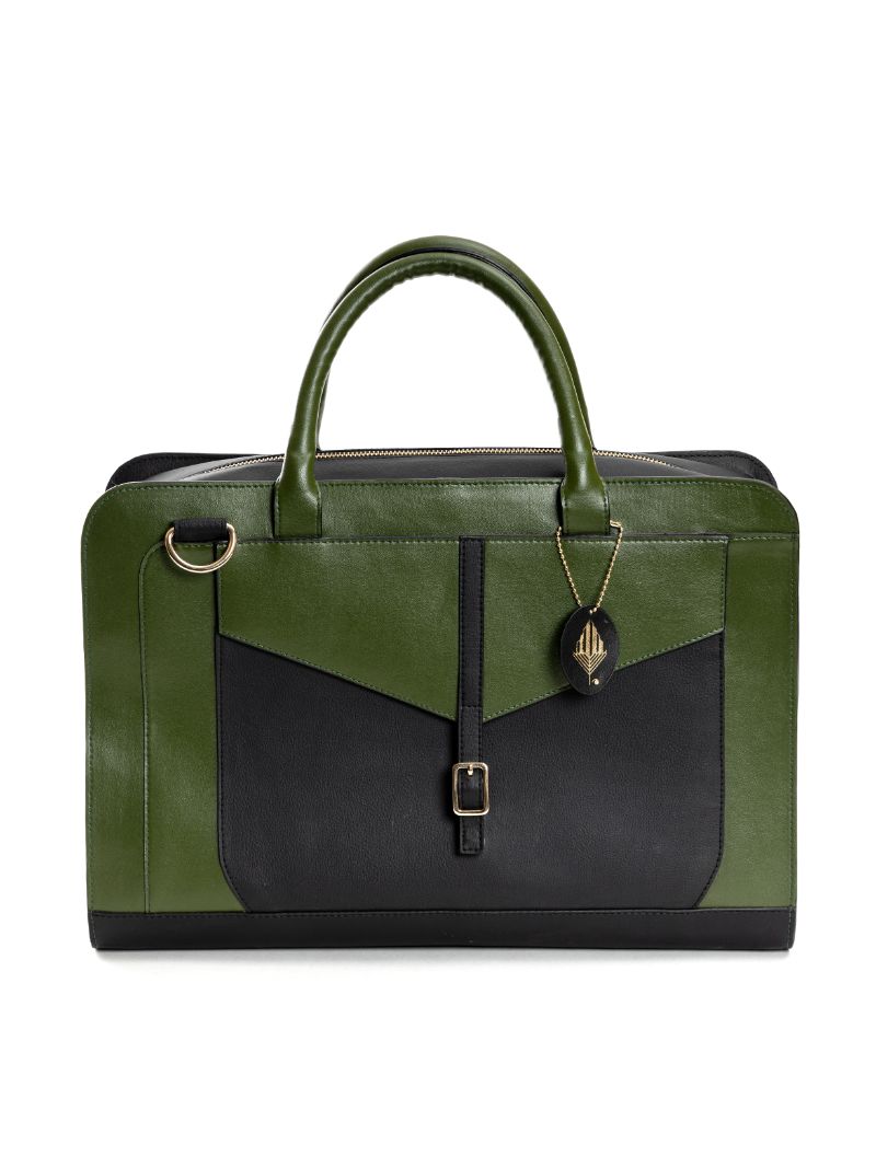 Green Hermitage Atlas- Cactus leather laptop bag (Green & Black)
