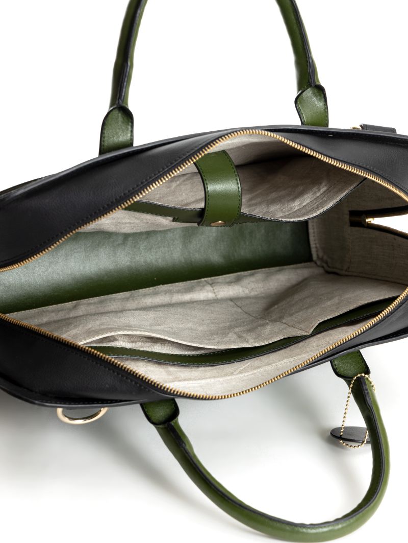 Green Hermitage Atlas- Cactus leather laptop bag (Green & Black)