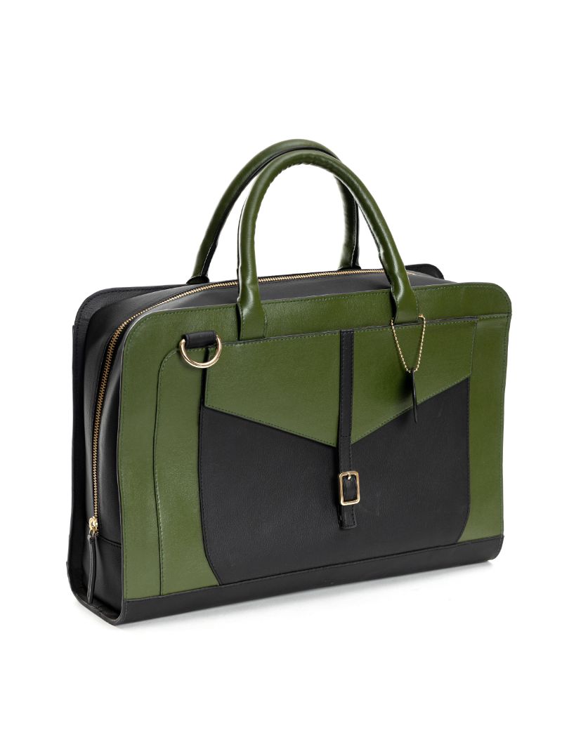 Green Hermitage Atlas- Cactus Leather Laptop Bag (Green & Black)