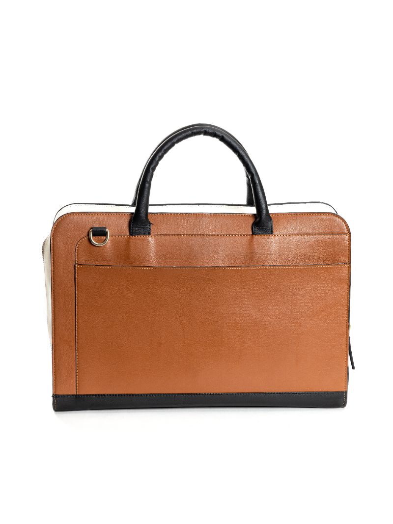 Green Hermitage Atlas- Apple Leather Laptop Bag (Gingerbread, white & Black)