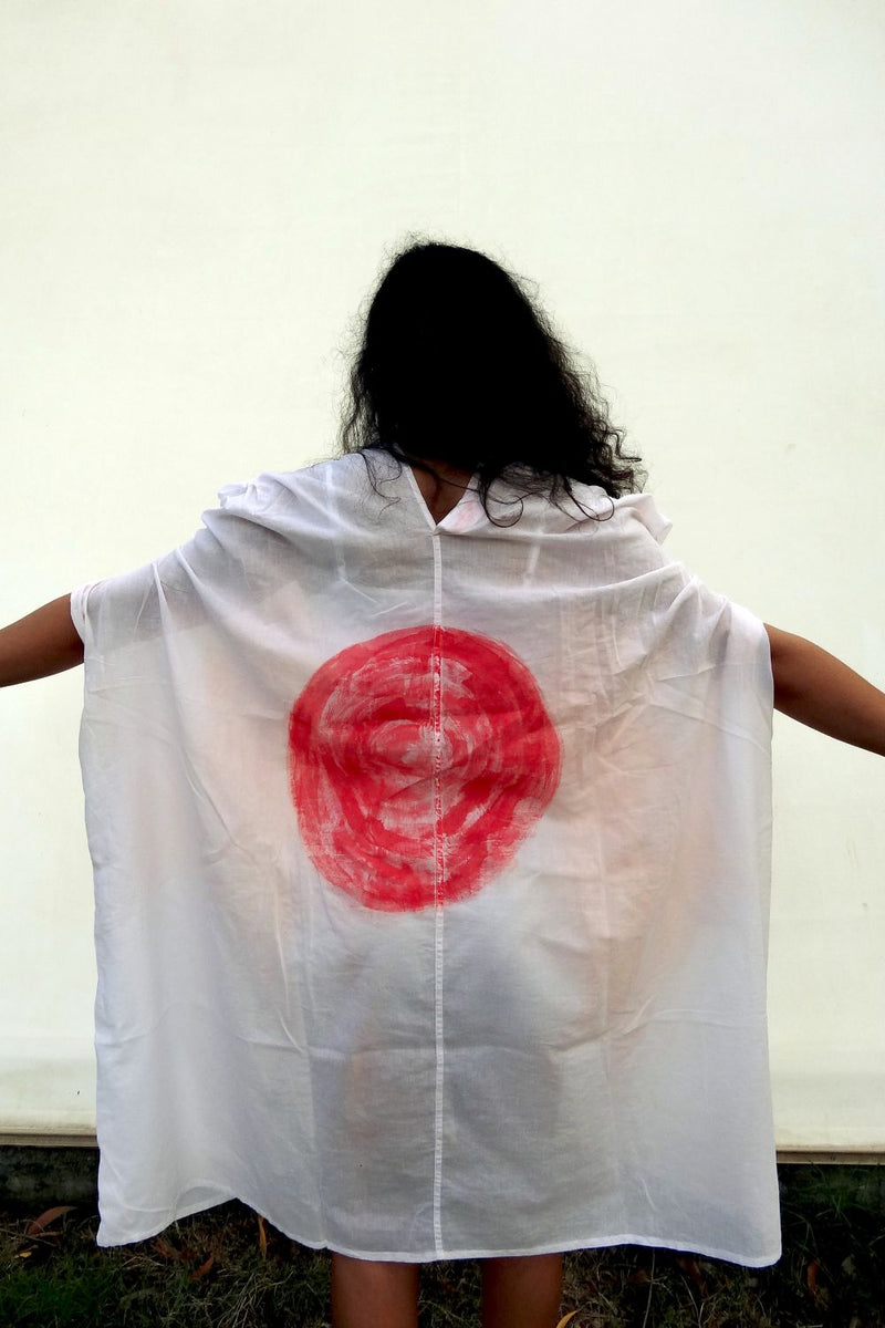 Asian In Me |Cotton Women's White Hand-Painted & Anti-Fit Dress | Zero-Waste Design | DC Energy Center Dress