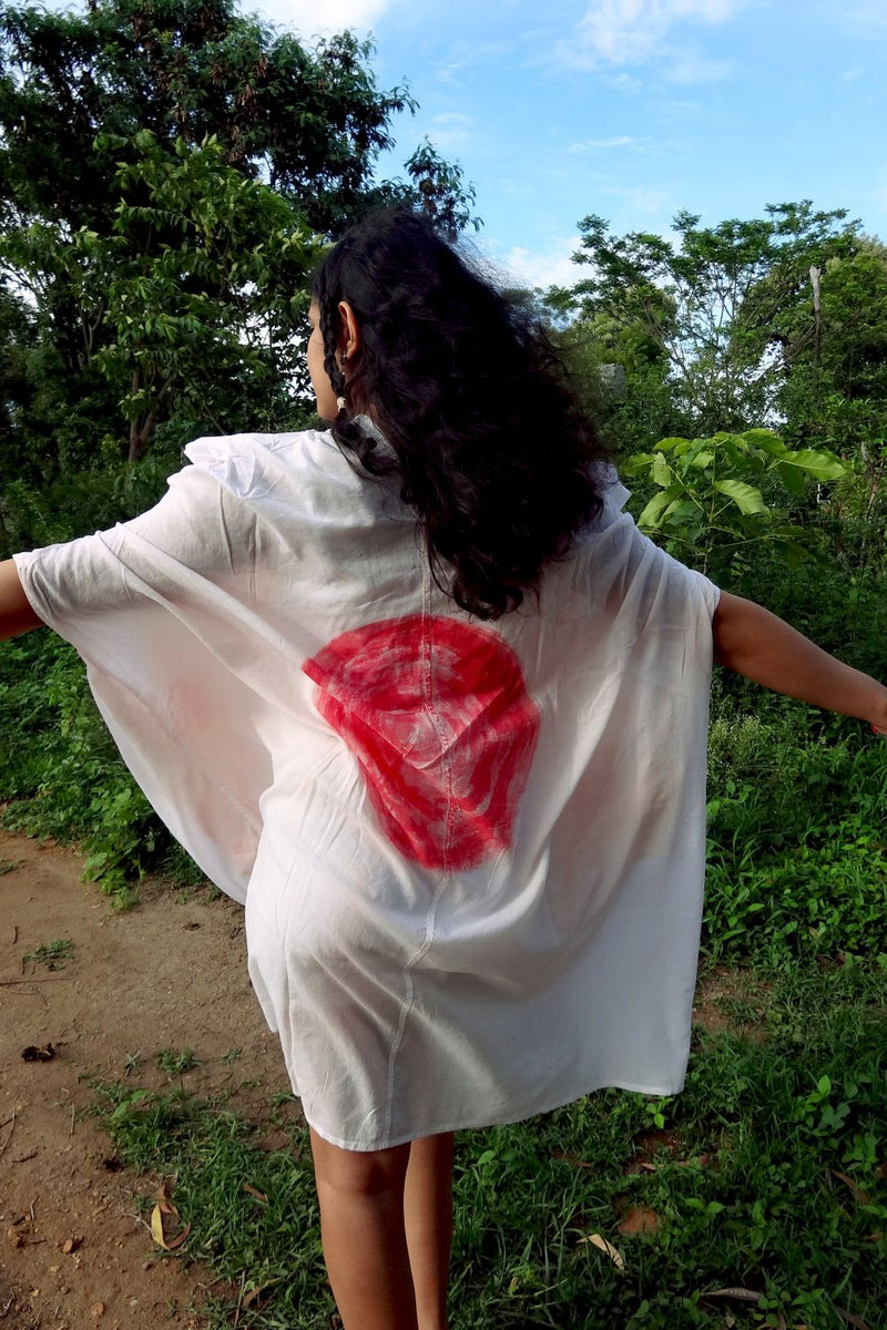 Asian In Me |Cotton Women's White Hand-Painted & Anti-Fit Dress | Zero-Waste Design | DC Energy Center Dress