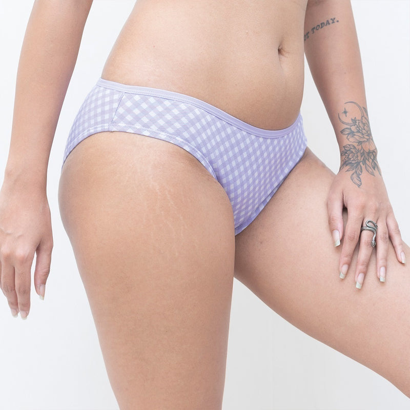 Organic Everyday Undies Lavender Checks(Bikini) (3pc)