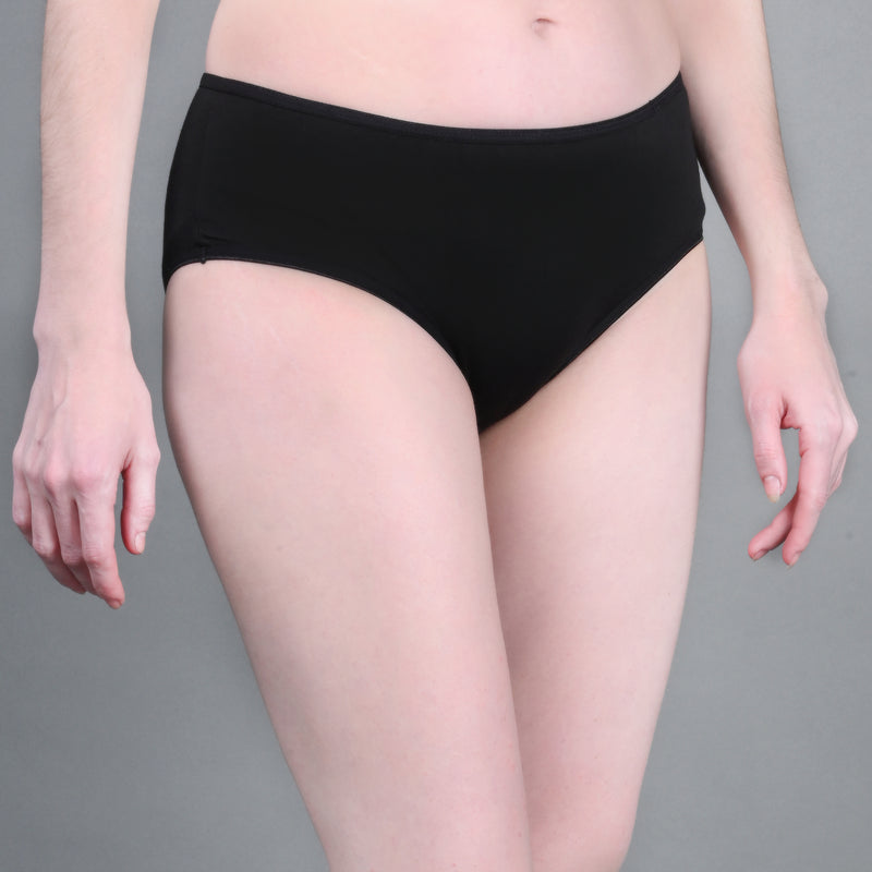 Bamboo Fabric Mid Waist Panty | Peach & Black | Set Of 2