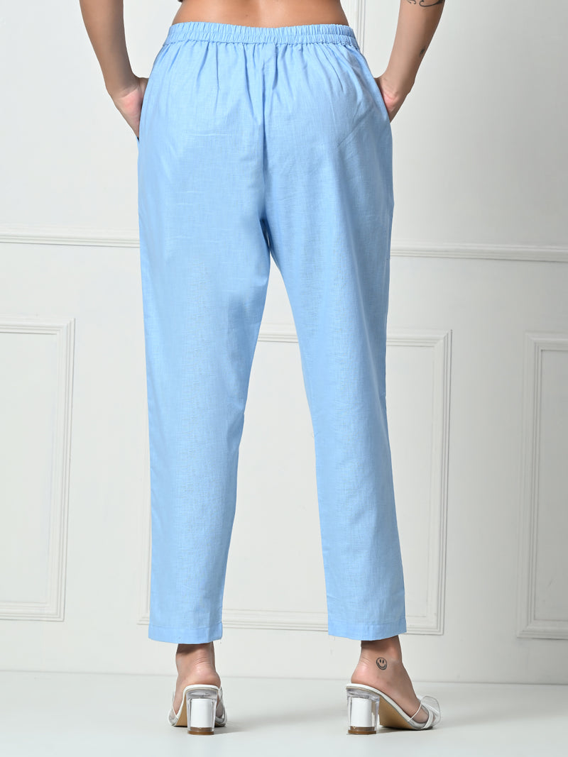 Women’s Linen Cotton Palazzo Pants – Effortless Style & Breathable Comfort | Blue