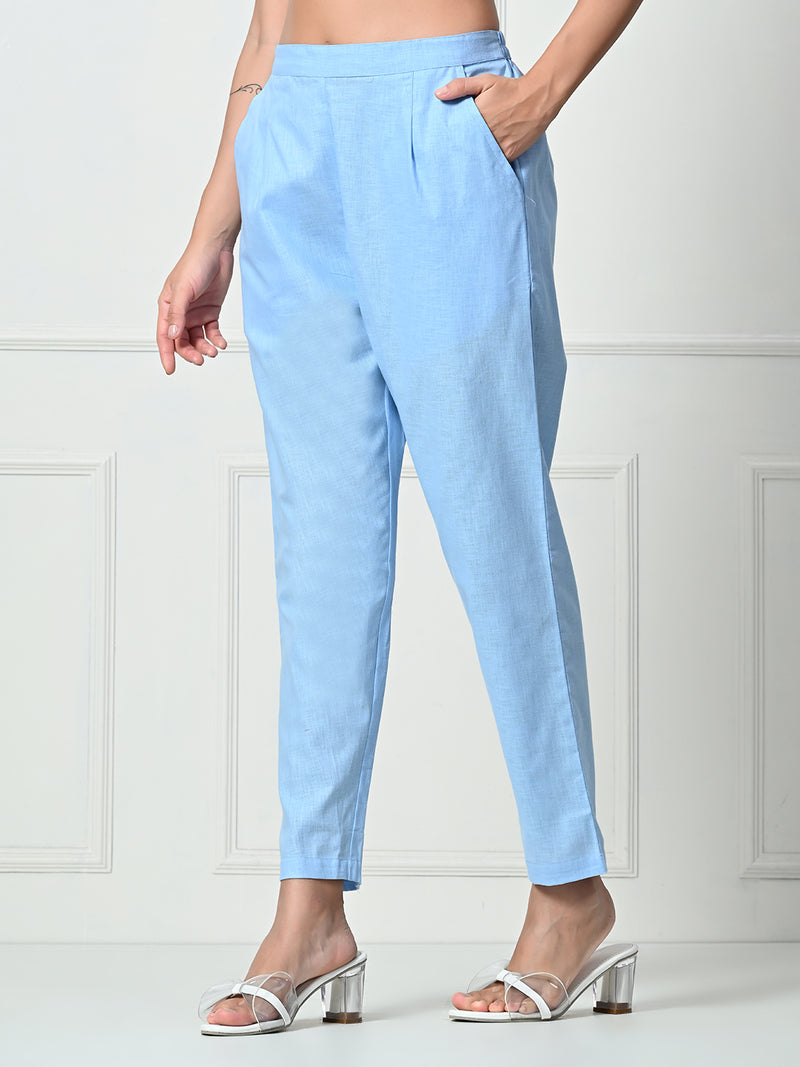 Women’s Linen Cotton Palazzo Pants – Effortless Style & Breathable Comfort | Blue