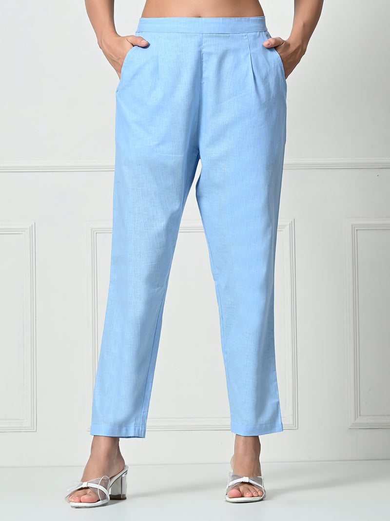 Women’s Linen Cotton Palazzo Pants – Effortless Style & Breathable Comfort | Blue