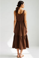 Studio Amala Earthy Mocha Brown Cotton Tiered Midi Dress