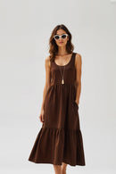Studio Amala Earthy Mocha Brown Cotton Tiered Midi Dress