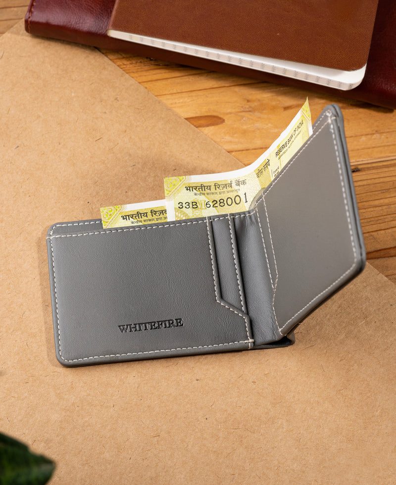 Whitefire Vegan Leather Billfold Wallet in Steel Grey