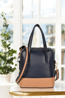 Green Hermitage Vanadey Vegan Leather Satchel/Crossbody Bag (Navy Blue & Caramel)