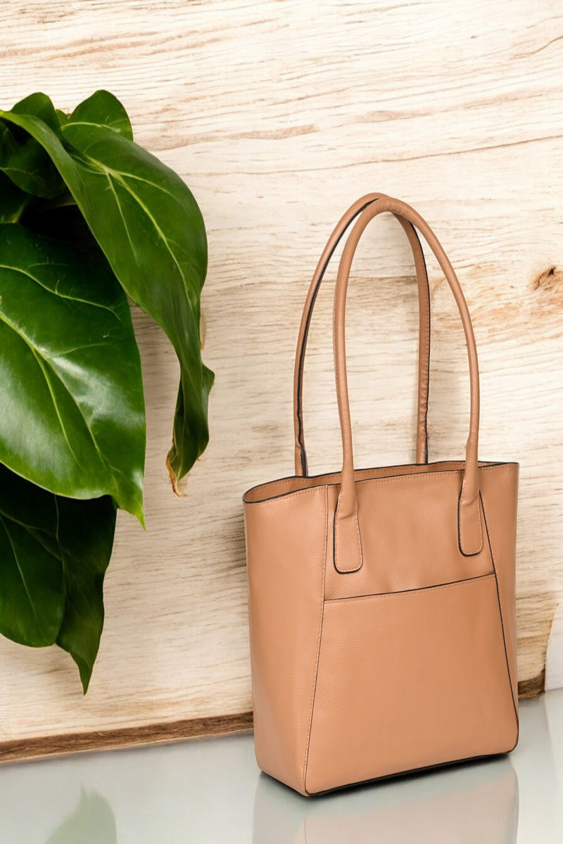 Green Hermitage Athena Vegan Leather Tote Bag (Caramel)