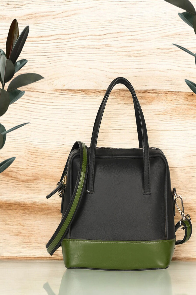 Green Hermitage Vanadey Vegan Leather Satchel/Crossbody Bag (Black & Green)