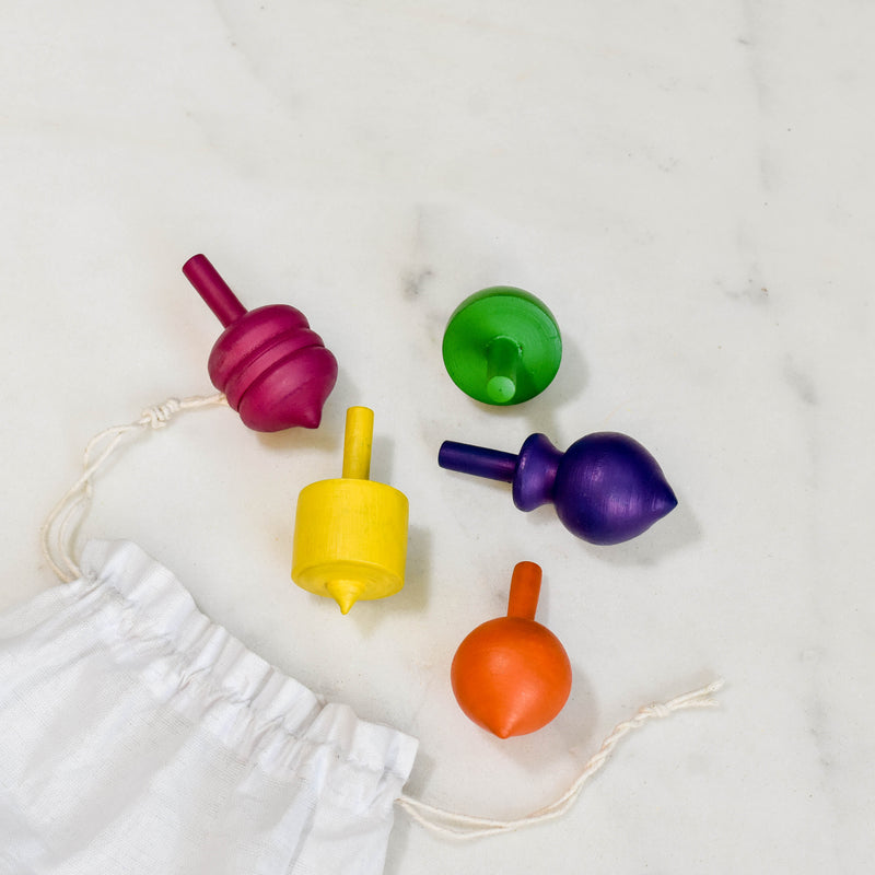 Scrapshala Wooden Spin Toy | Pack Of 5 | 3 To 12 Years Old | Chemical-Free | Handmade In Banaras