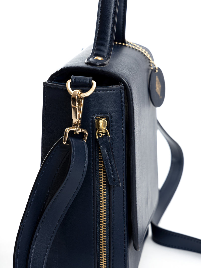 Green Hermitage Ceres Vegan Leather Satchel/Crossbody Bags (Navy Blue)