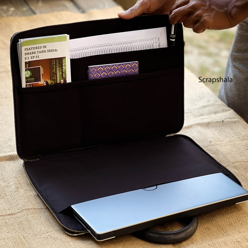 Minimalist Laptop Bag | Upcycled Paper | Flexible Tube Handle | Handloom textile | Scrapshala